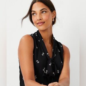 Ann Taylor Floral Bow Neck Shell Blouse US M